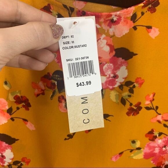 Come Vintage mustard floral top layered sleeve M (K1) - Picture 3 of 11